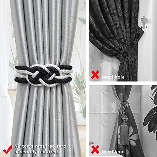 NICEEC Magnetic Curtain Tiebacks 2 Pack Black White