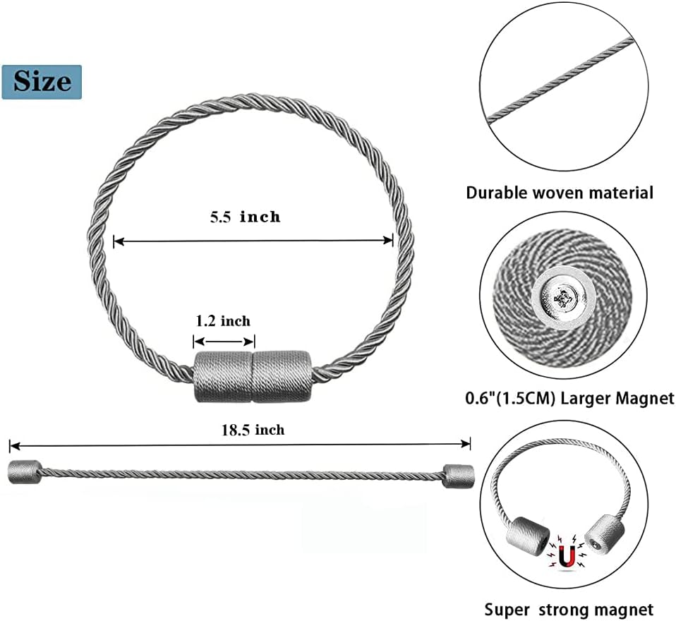 2 Pack Strong Magnetic Curtain Holdbacks - Grey
