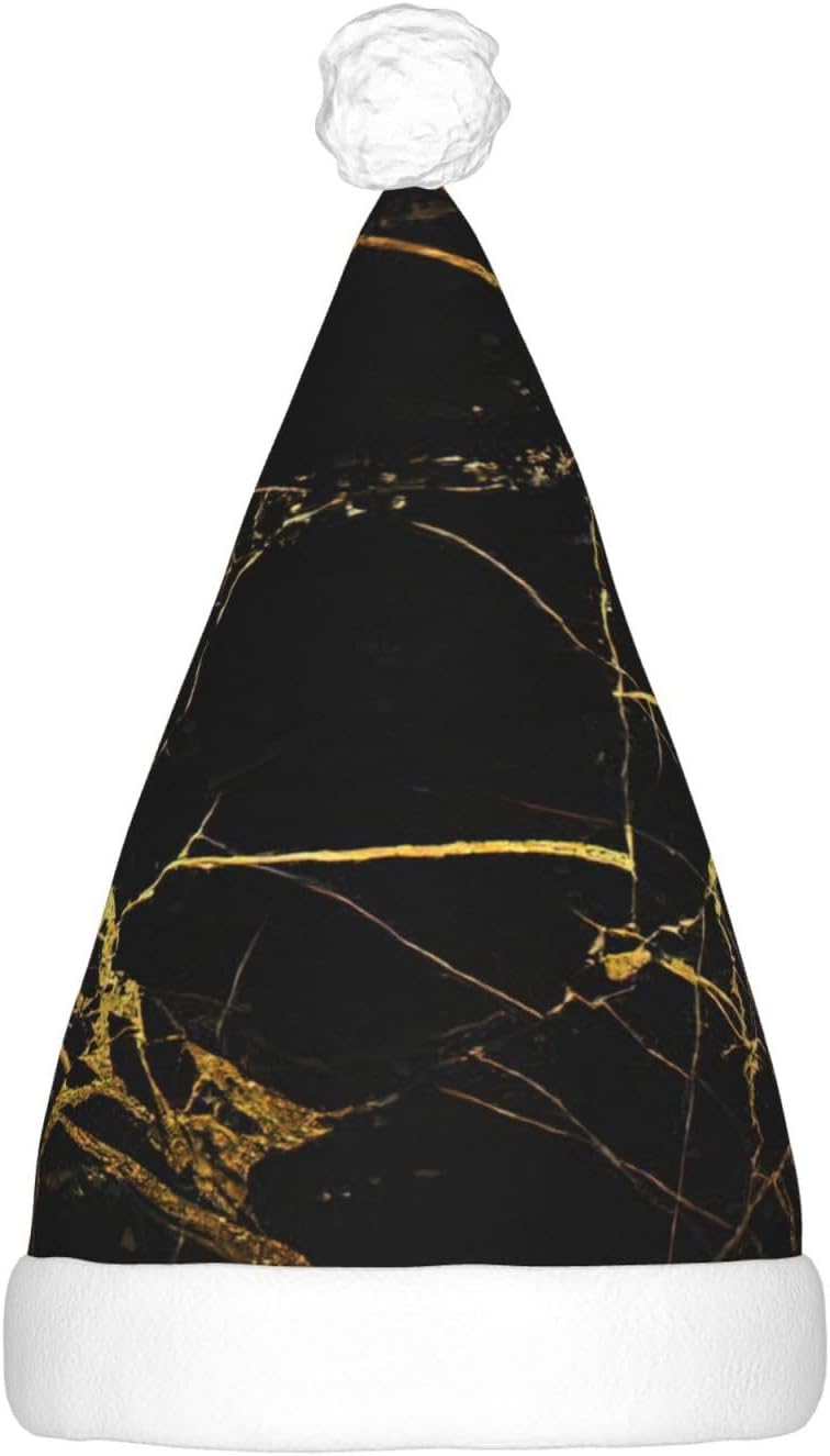 QINZHENG LED Black and Gold Santa Hat for Christmas Party