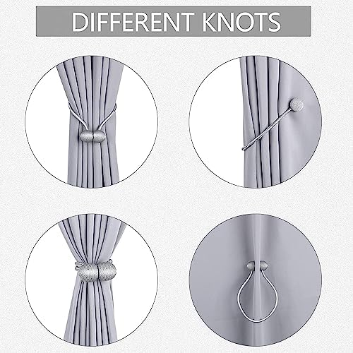Strong Magnetic Curtain Tiebacks with Woven Ropes - 4pcs Grey Set