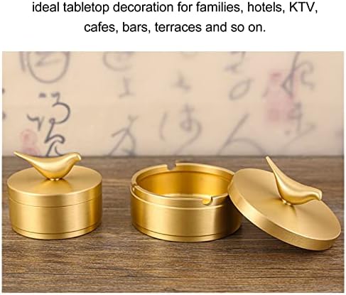 GLOGLOW Gold Ashtray with Lid 4 Slots Brass Decorative