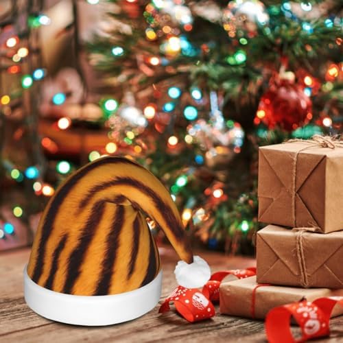 Tiger Striped Christmas Santa Hat Plush Light Up