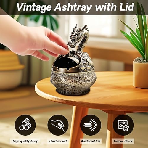 Stylitzy 2025 Dragon Ashtray with Lid for Cigarettes
