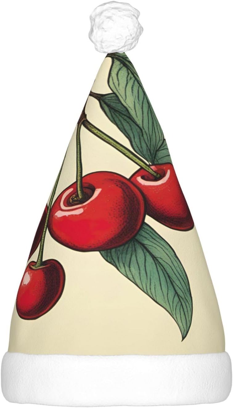 QINZHENG Red Cherry Print LED Santa Hat for Adults