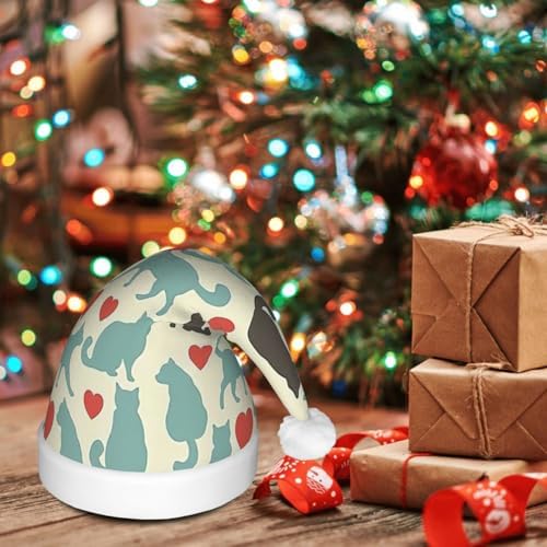 QINZHENG LED Kitty Print Christmas Santa Hat for Adults