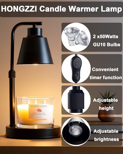 Candle Warmer Lamp with Timer - Adjustable Brightness and Height 2 Free Bulbs Included