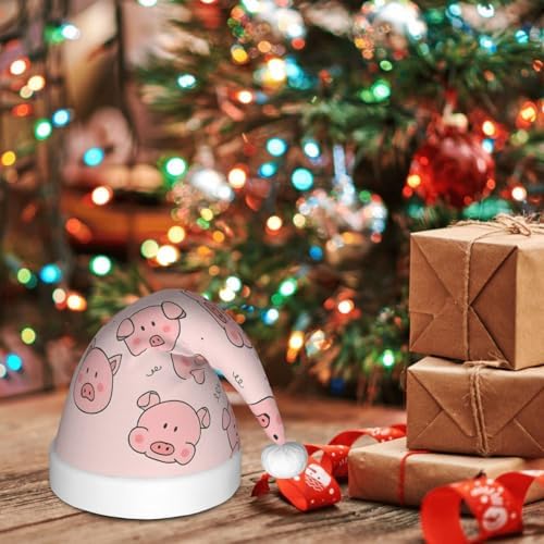 Pink Cute Pig Print Christmas Santa Hat Small Size