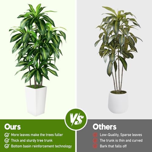 PUUKU 5FT Artificial Dracaena Tree with White Planter