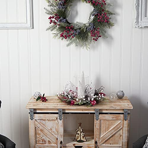 Nearly Natural 15in Holiday Lighted Forest Candle Holder