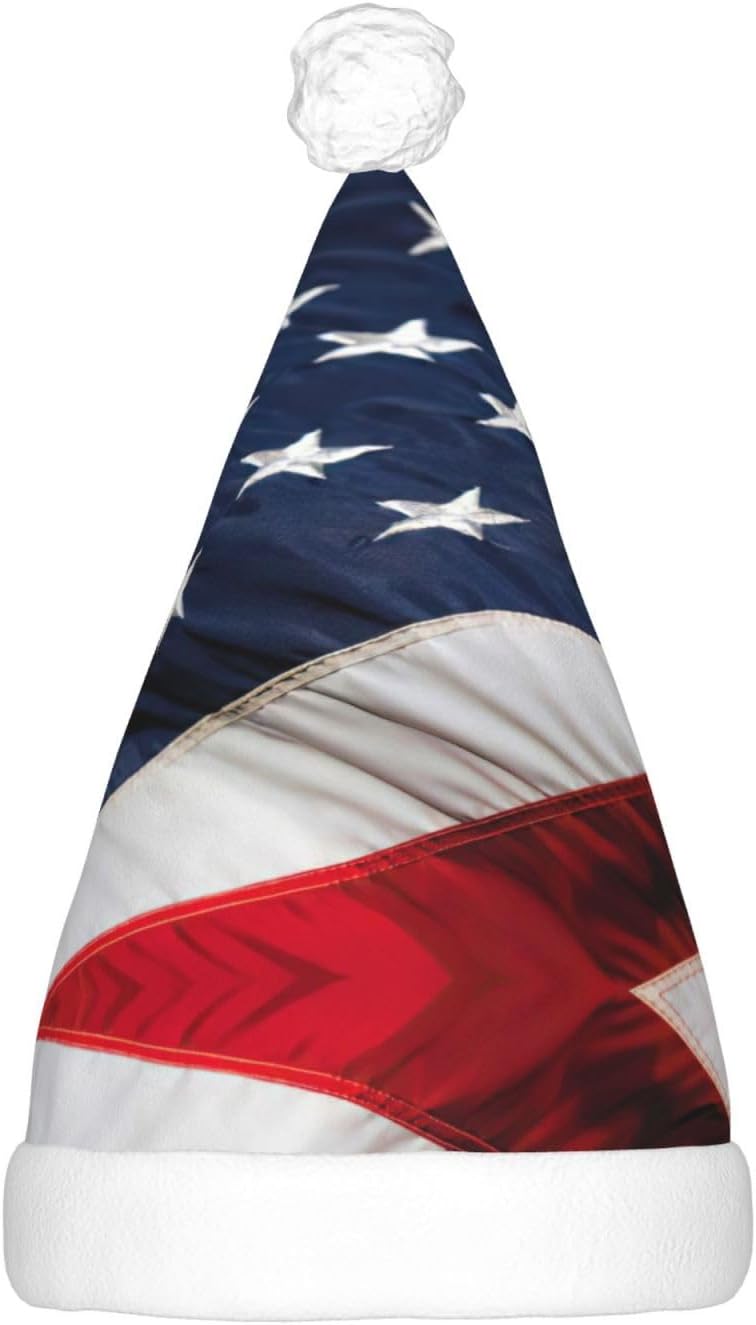 American Flag Print LED Christmas Santa Hat for Adults