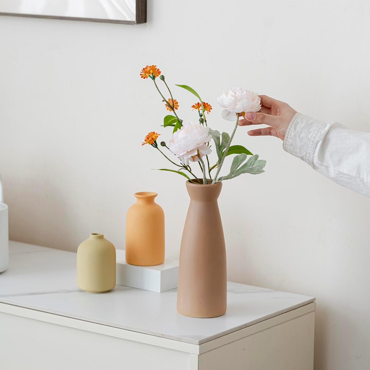 Distressed Ceramic Vase Set of 3 Modern Bohemian Decor