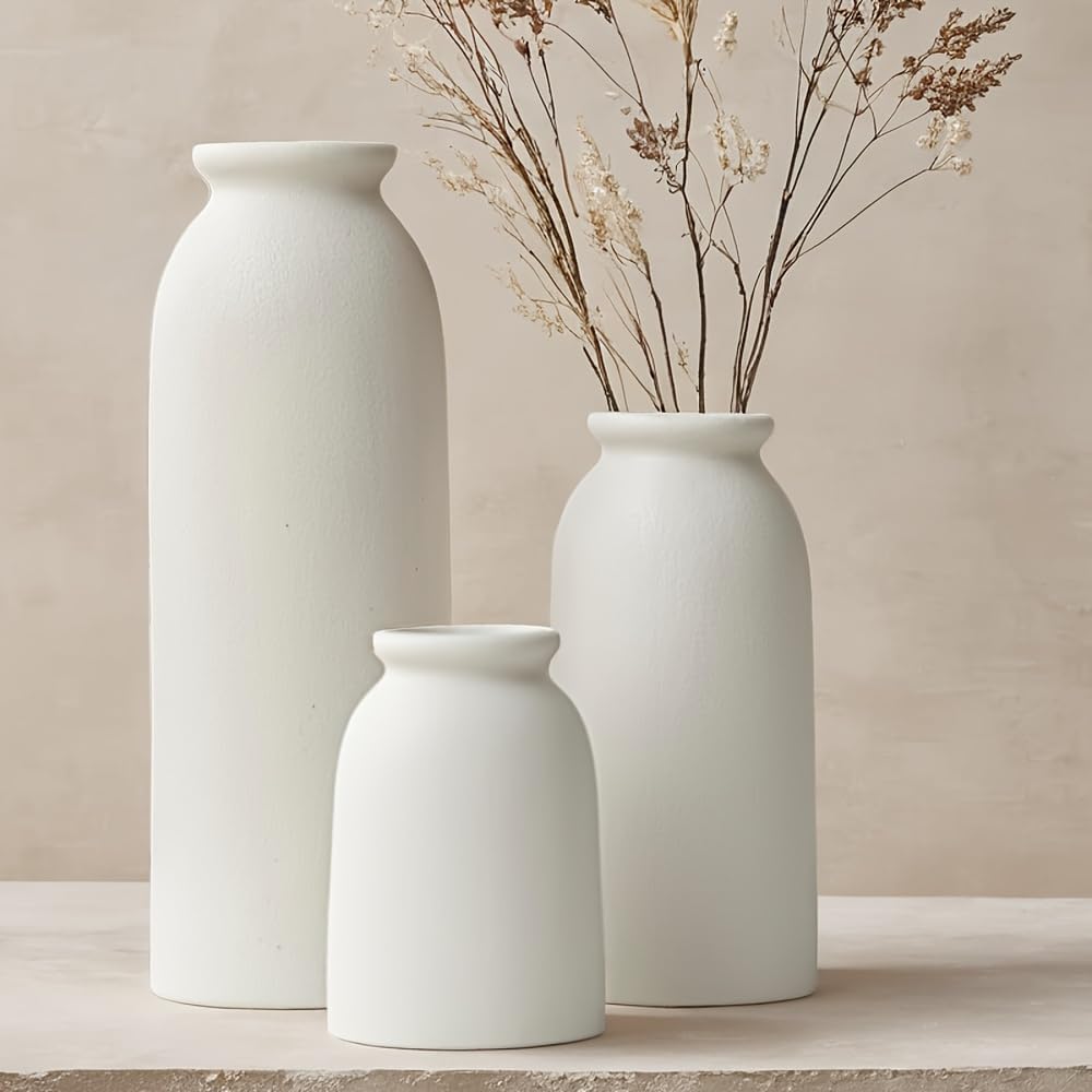 Tinctotnic Ceramic Vase Set 3 Distressed White