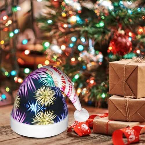 Patriotic 4th of July American Flag Print Christmas Santa Hat Plush Light Up