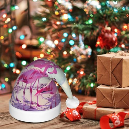 Flock of Pink Flamingos Christmas Santa Hat Plush Light Up Funny Adult Hat