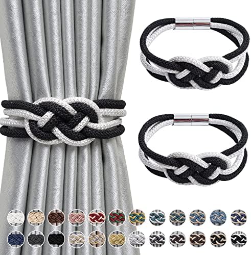NICEEC Magnetic Curtain Tiebacks 2 Pack Black White