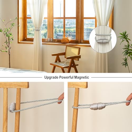 Magnetic Curtain Tiebacks - 2 Pack Grey Holdbacks