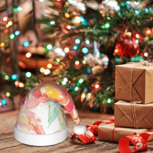 Peach Peony Print Christmas Santa Hat Small Size