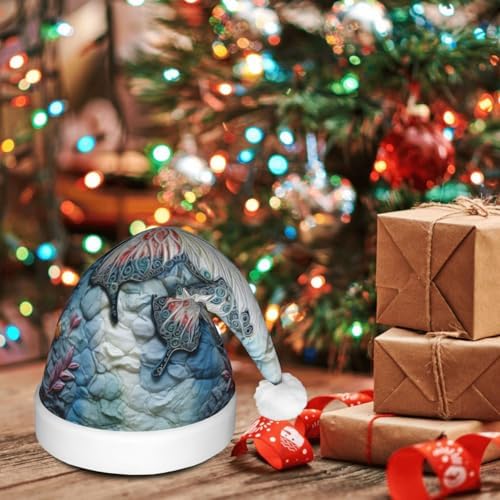 QinZheng Butterfly Stone Print LED Santa Hat for Adults