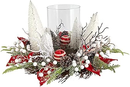 Nearly Natural 15in Holiday Lighted Forest Candle Holder
