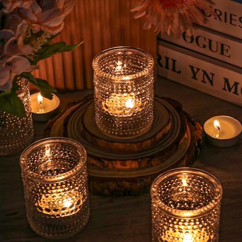 HOXHA 6 Pack Clear Glass Votive Candle Holders