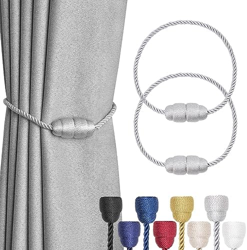 NICEEC 2 Pack Magnetic Curtain Holdbacks Grey