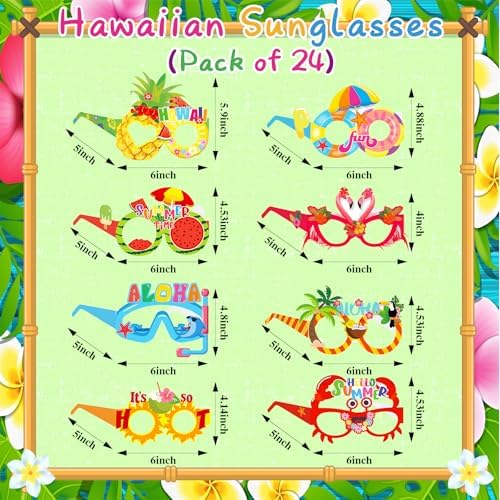 24 Pack Hawaiian Paper Sunglasses for Luau Parties