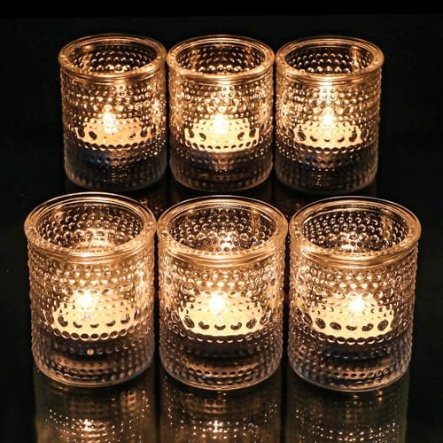 HOXHA 6 Pack Clear Glass Votive Candle Holders
