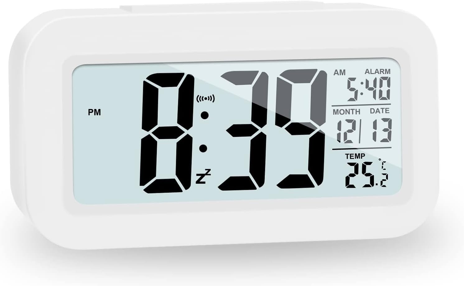 Hooporia White Digital Alarm Clock with LCD Screen and Snooze
