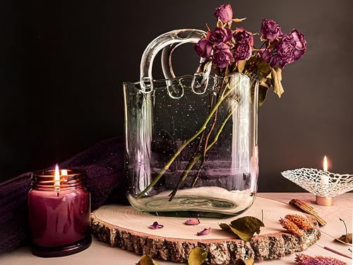 OLEEK Glass Purse Vase - 10 Inch Blue Centerpiece Decor