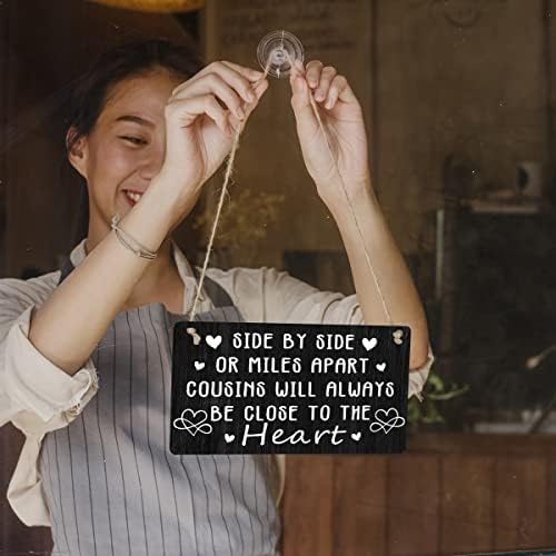 Cousins Sign Gift Farmhouse Style Wooden Hanging Plaque 12x6 Inches