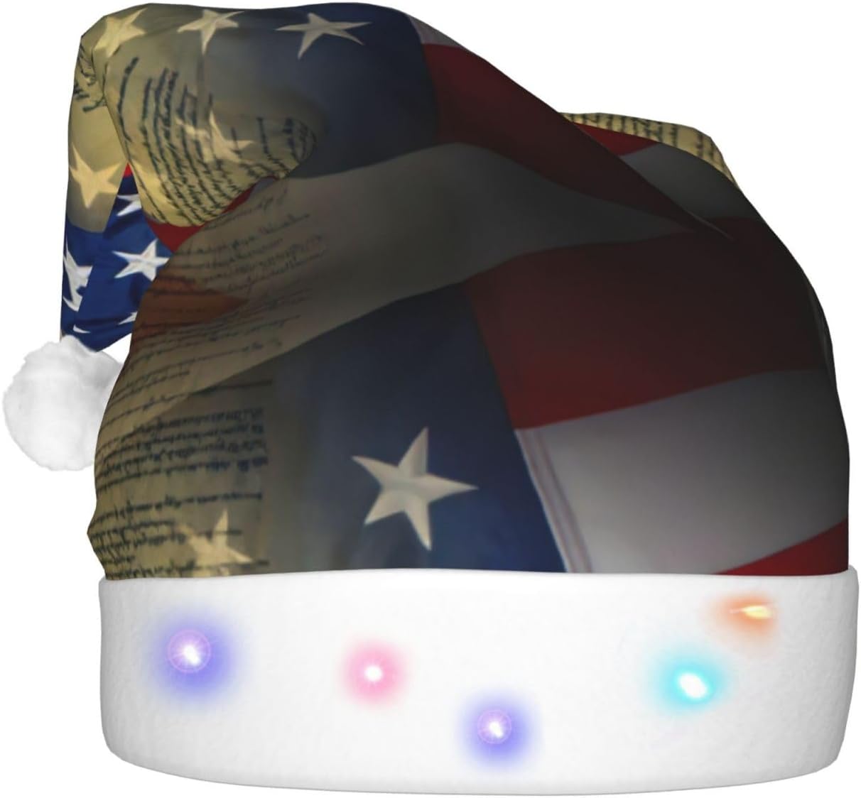 American Eagle Print Santa Hat Plush Light Up for Adult Christmas Party