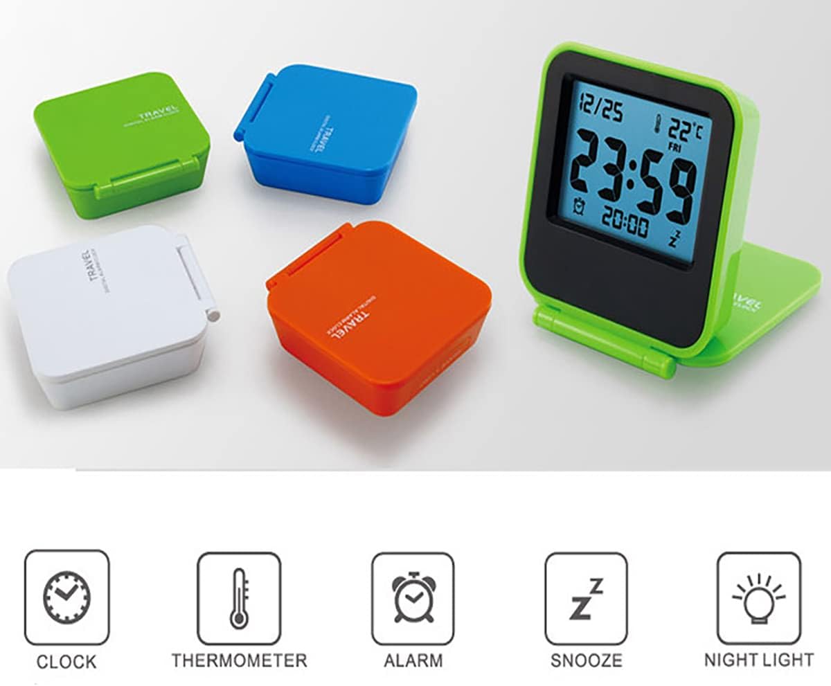 Compact Digital Travel Alarm Clock with Night Light and Folding Design