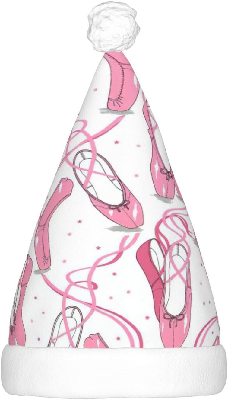 Pink Ballet Shoes Print Christmas Santa Hat for Adults