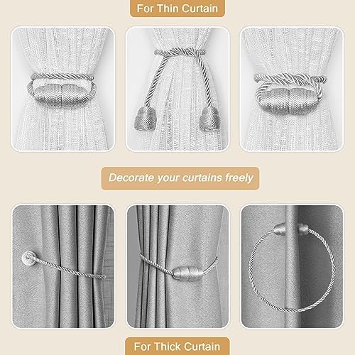 NICEEC 2 Pack Magnetic Curtain Holdbacks Grey