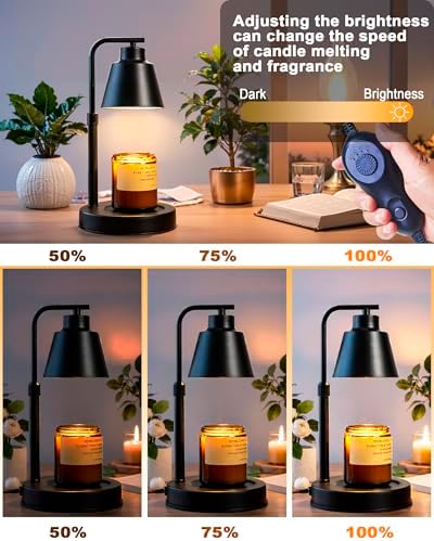 Candle Warmer Lamp with Timer - Adjustable Brightness and Height 2 Free Bulbs Included