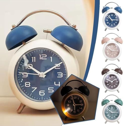 Blue Metal Alarm Clock with Double Bell and Backlight