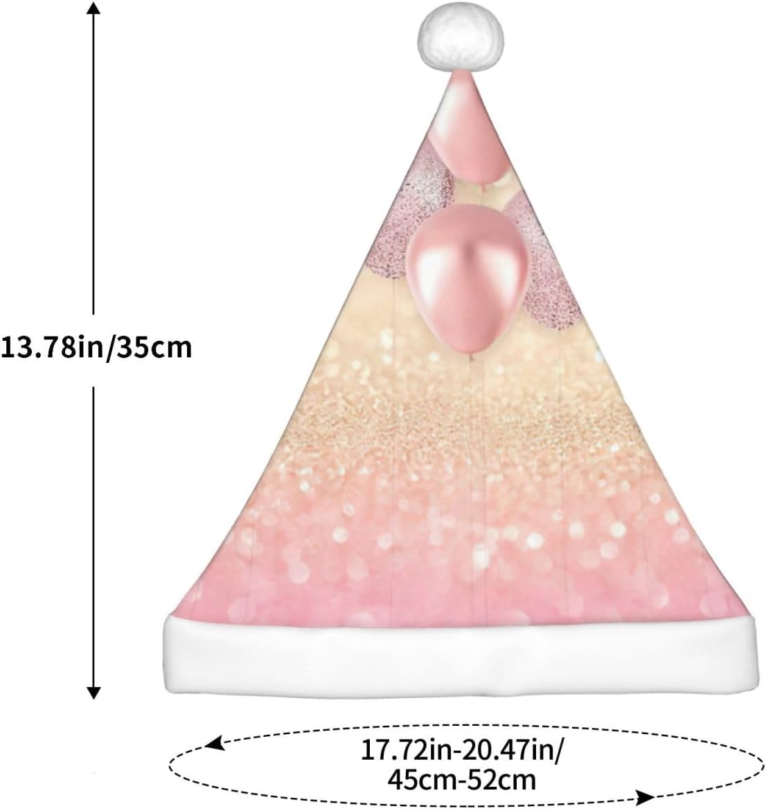 Pink Glitter Balloon Print Santa Hat Small Size