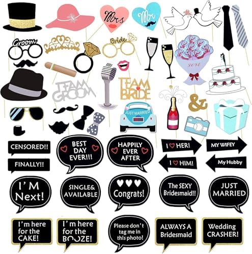 52Pcs Wedding Photo Booth Props - Gold Dust Cute Decorations
