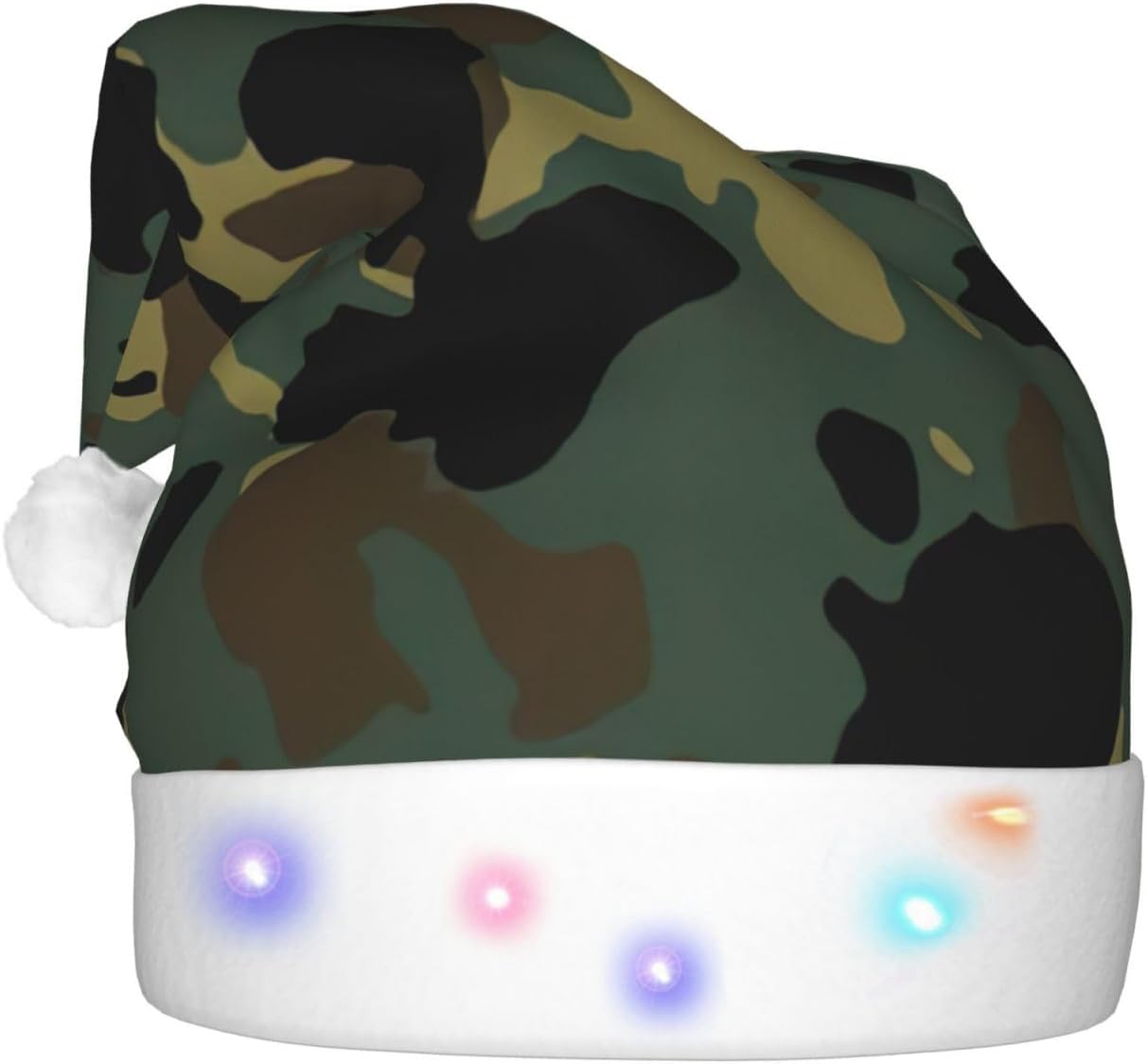 Camouflage Santa Hat Plush Light Up for Christmas Party
