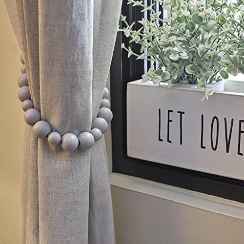 Wood Bead Curtain Tiebacks Set of 4 Boho Style