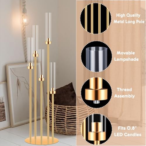 2 Sets Gold Candelabra Centerpieces with LED Candles