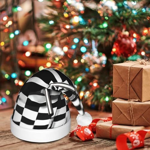 QinZheng LED Christmas Santa Hat with Checkered Flags Design