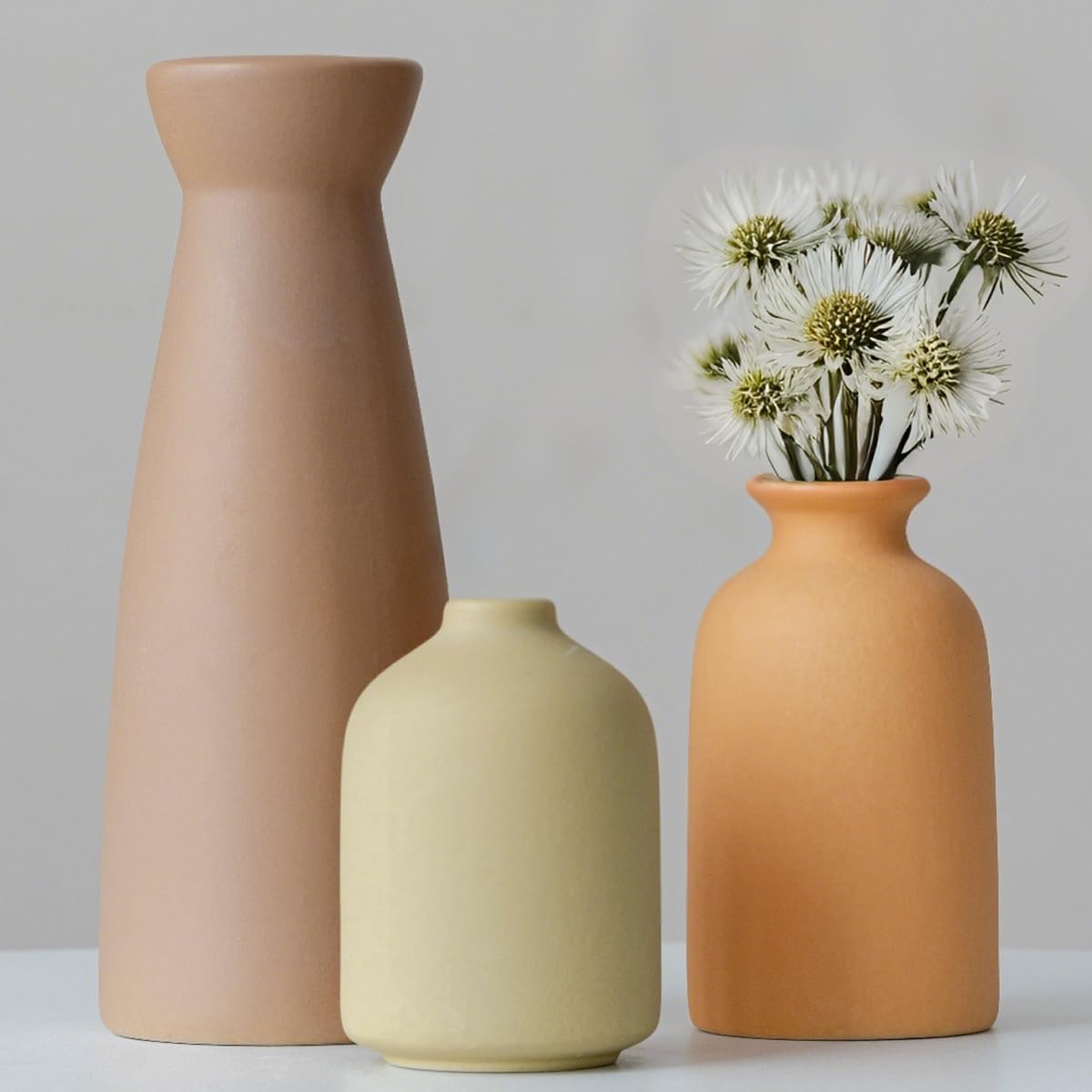 Distressed Ceramic Vase Set of 3 Modern Bohemian Decor