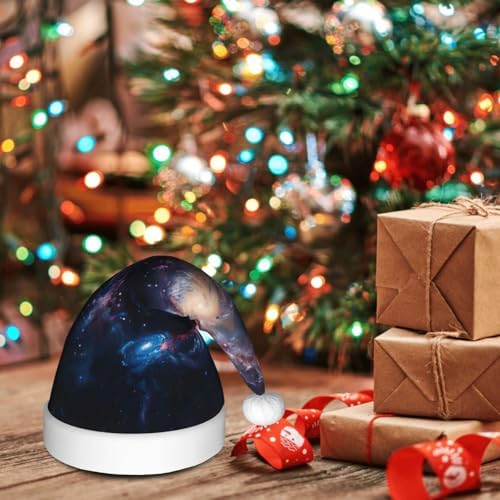 Galaxy Print Christmas Santa Hat Plush for Adults 1