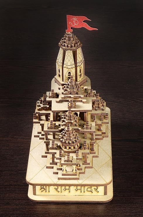 Multi Shri Ram Mandir 3D Model Wooden Temple with LED Lighting 6x5x3inch