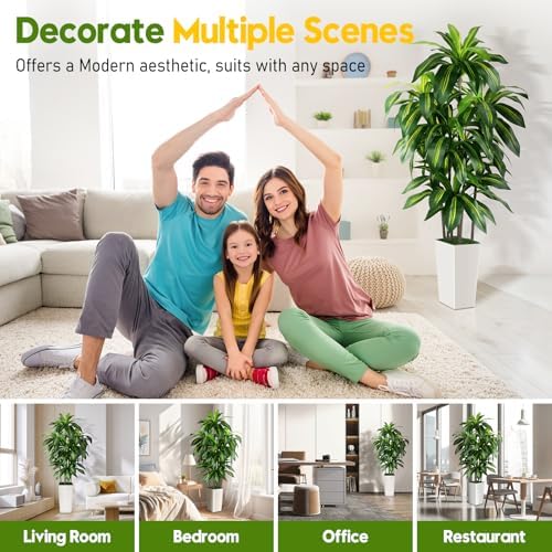 PUUKU 5FT Artificial Dracaena Tree with White Planter