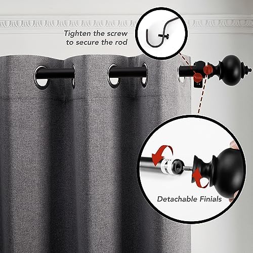 Deconovo Heavy Duty Black Curtain Rod Adjustable 48-84 Inch