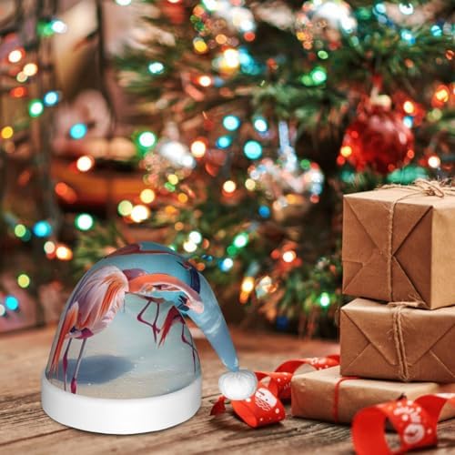 Flock of Pink Flamingos Christmas Santa Hat with Plush Rim