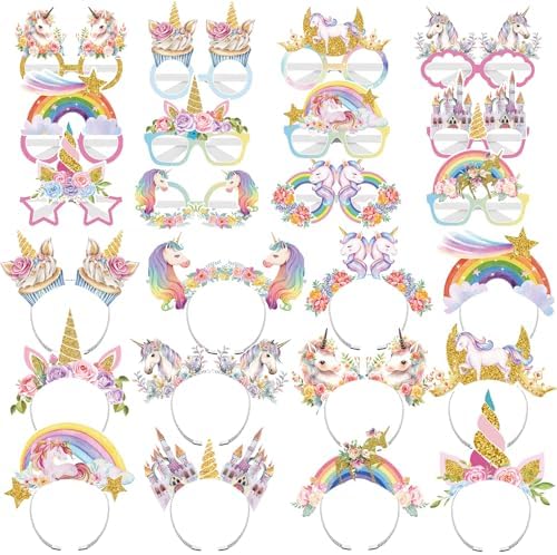 BBTO 24 Pcs Unicorn Party Headband Glasses