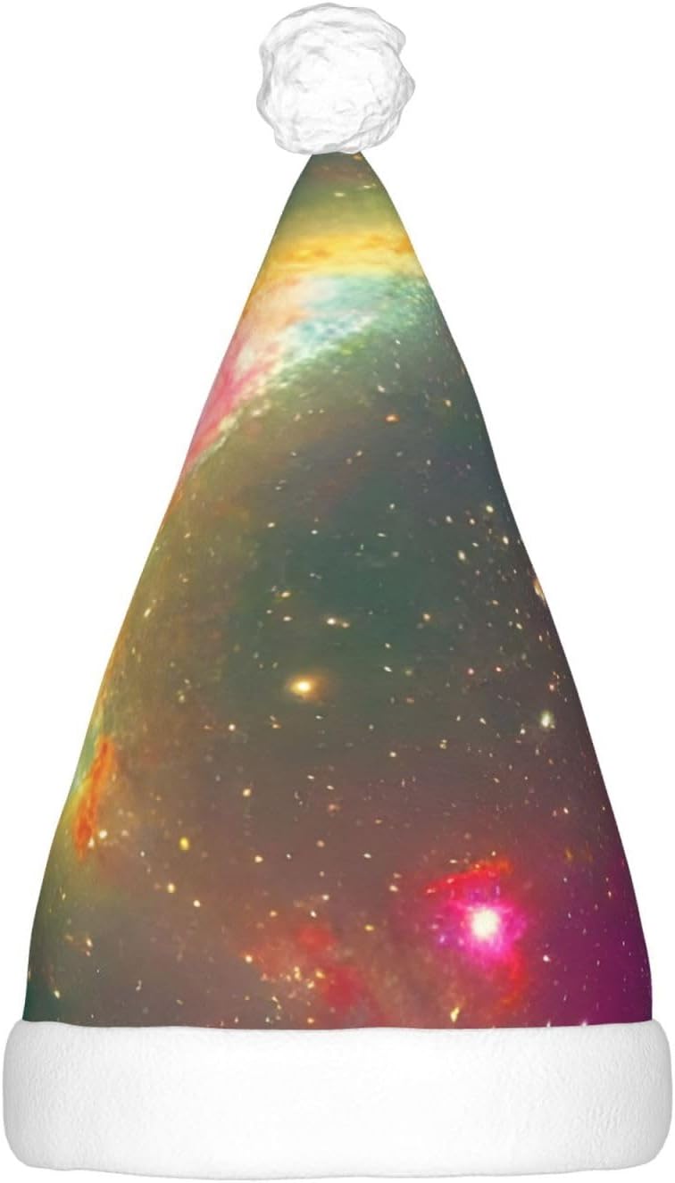 Beautiful Galaxy Print Christmas Santa Hat Plush Light Up